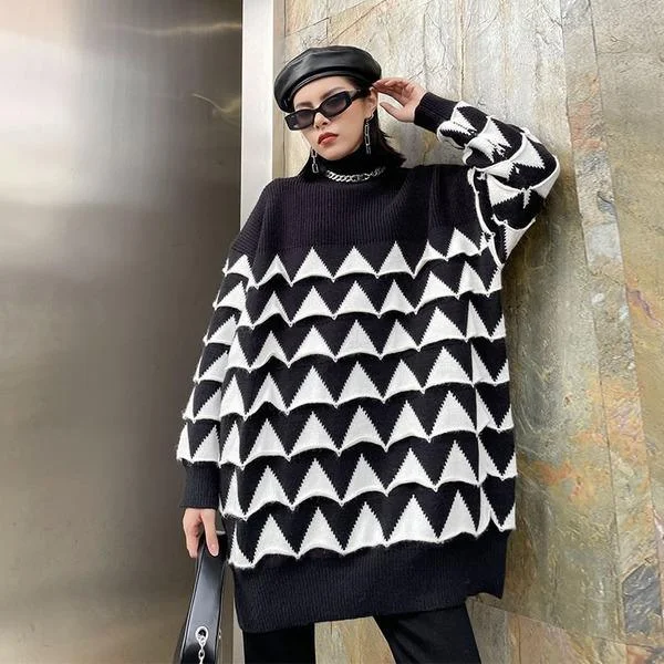 Print Pattern Knitted Pullover Sweater Women 2021 Winter Casual Fashion  Sweater