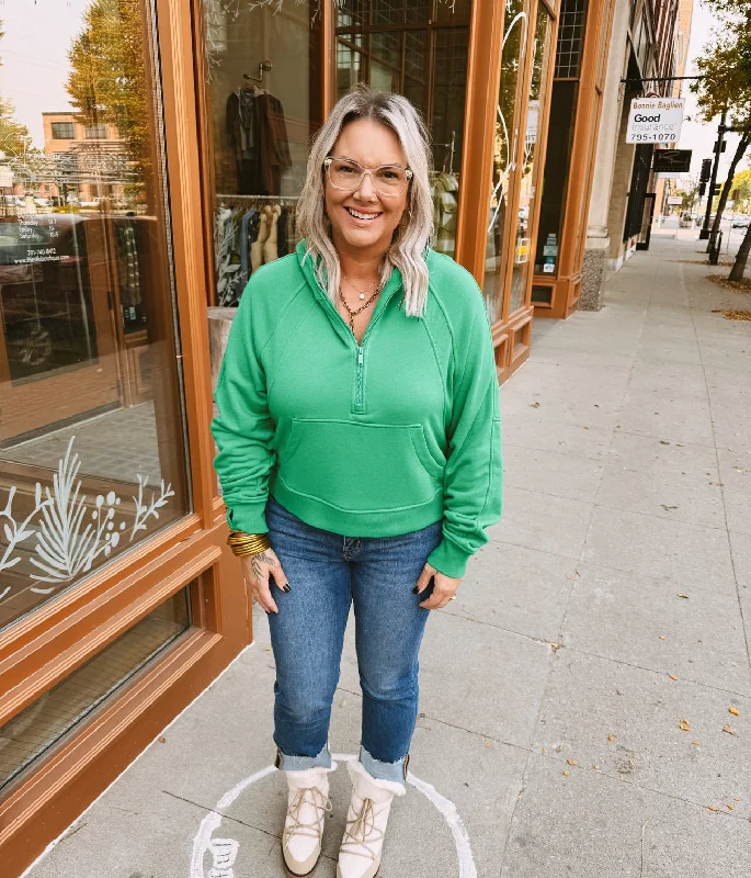 Rae Green Quarter Zip Pullover Sweatshirt