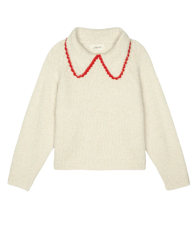 The Crochet Collar Pullover in Cream