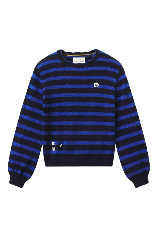 Trovata Birds of Paradis Ryann Sweater in Navy with Blue Stripes